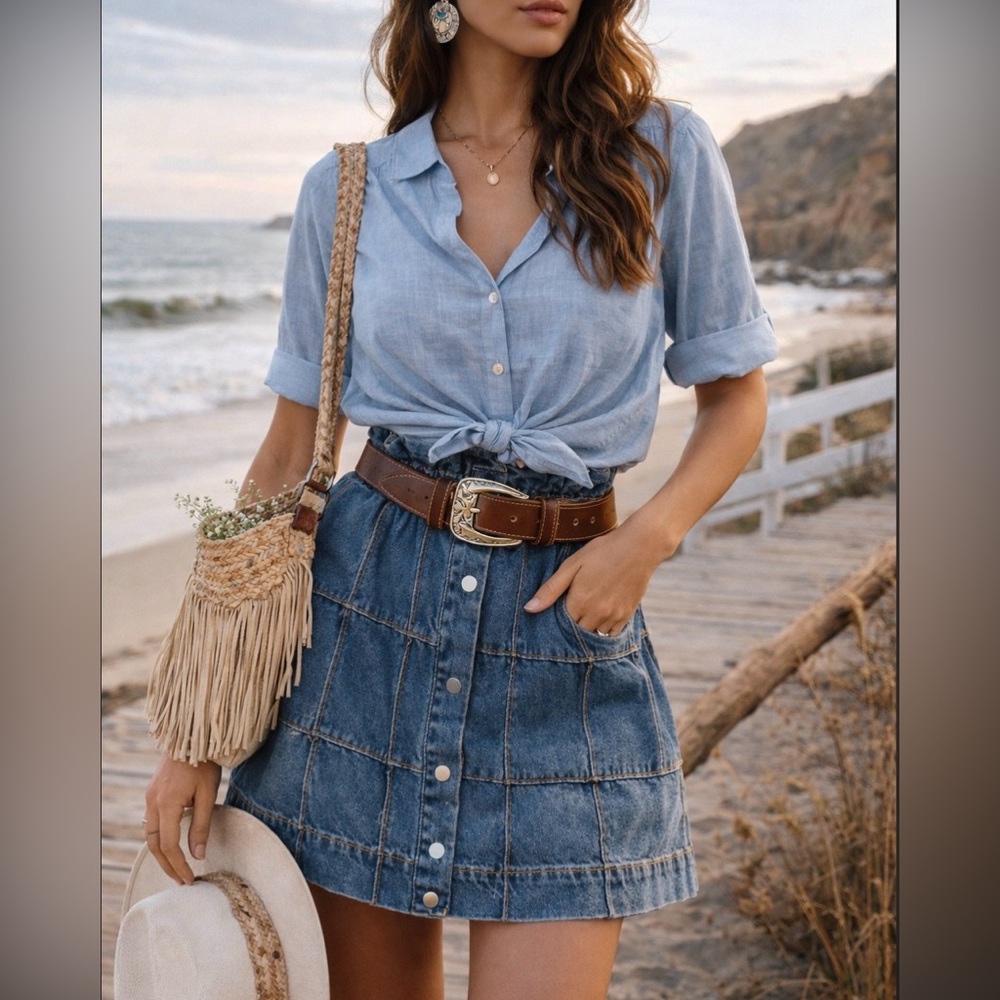 SEA New York Denim Paperbag Mini Skirt XXS – Festival‎ Western Luxe